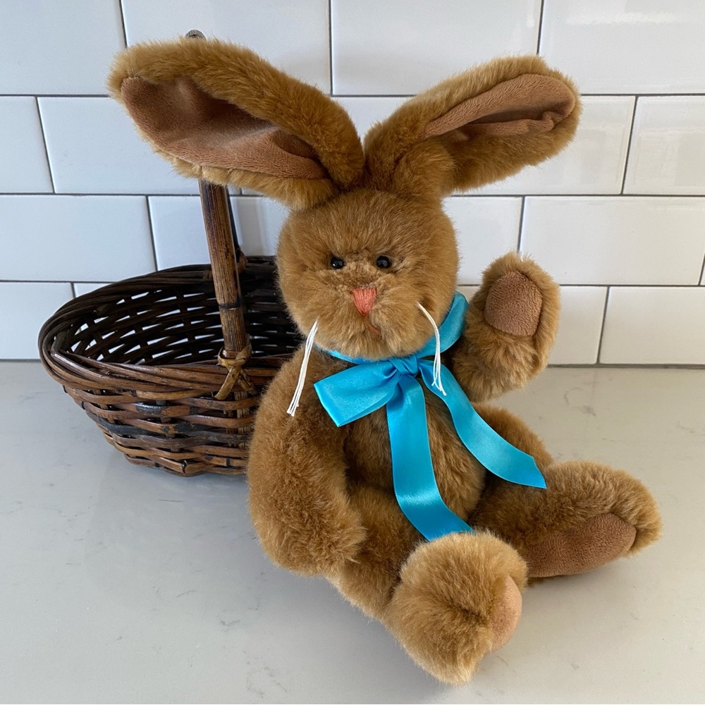 Brown Plush Bunny with Blue Bow